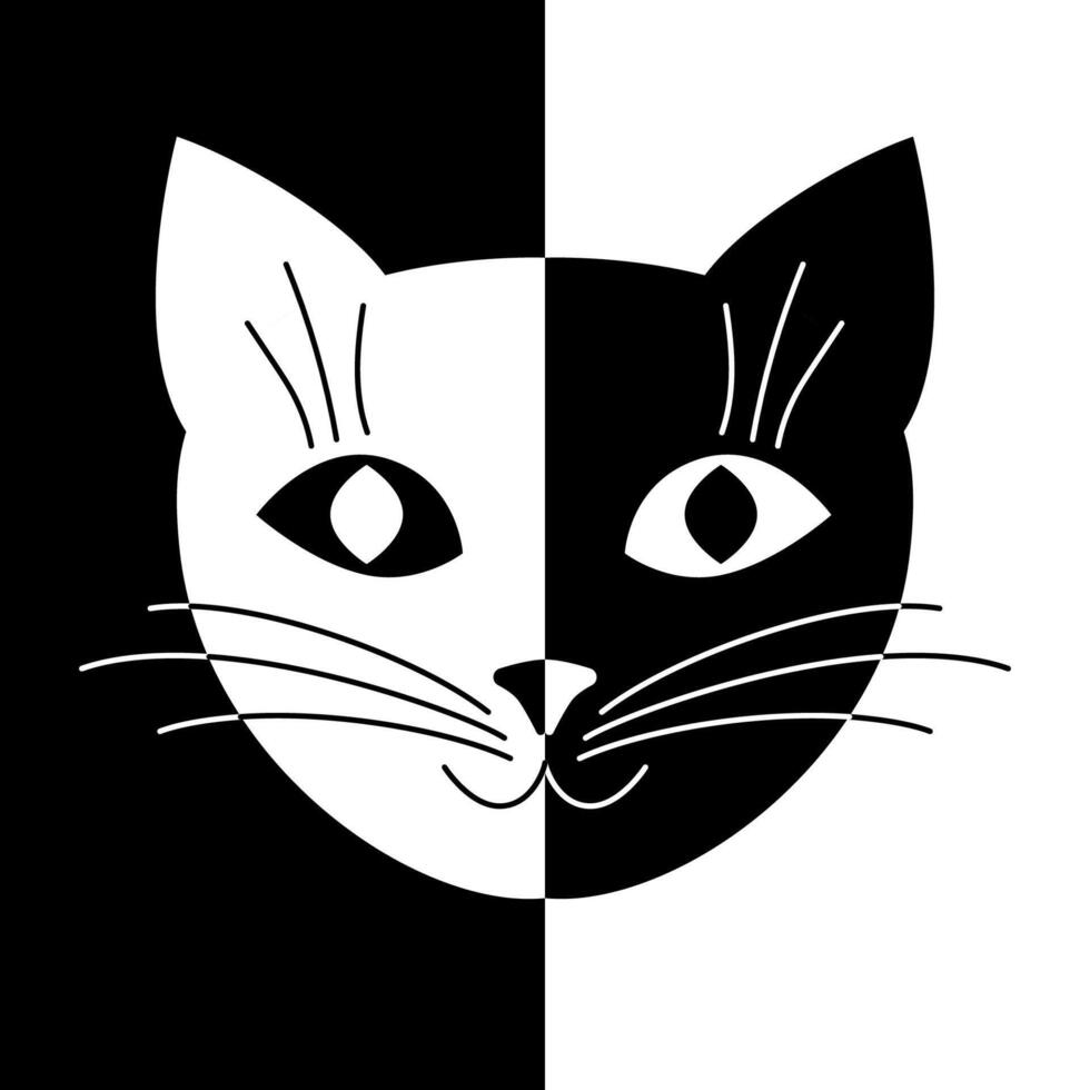 einfach und süß schwarz und Weiß Katze. Vektor Illustration. schwarz und Weiß Blitz Karte mit hoch Kontrast zum gedruckt Produkte.