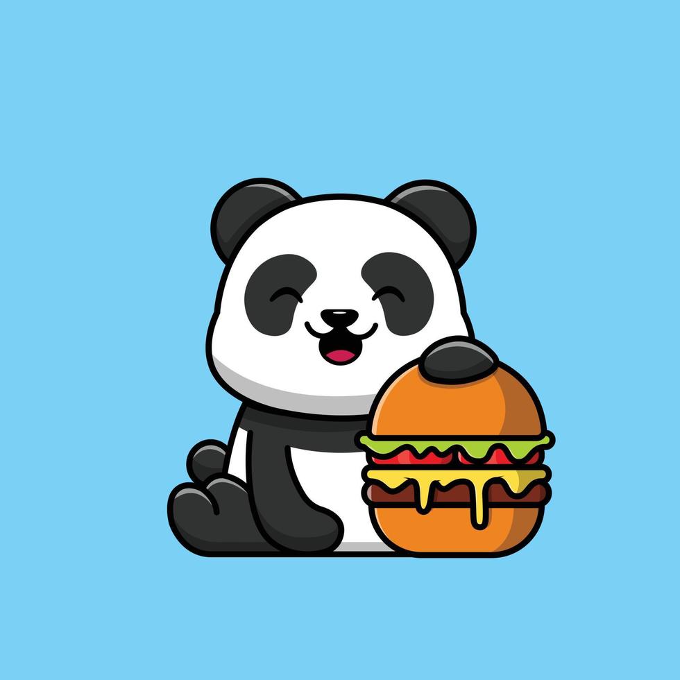 süße Panda- und Burgerillustration vektor