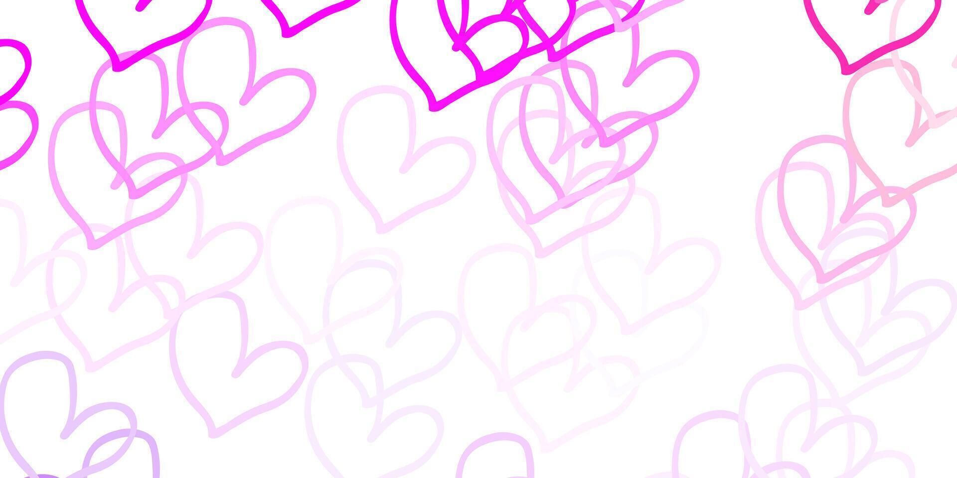 ljuslila, rosa vektormall med doodle hjärtan. vektor
