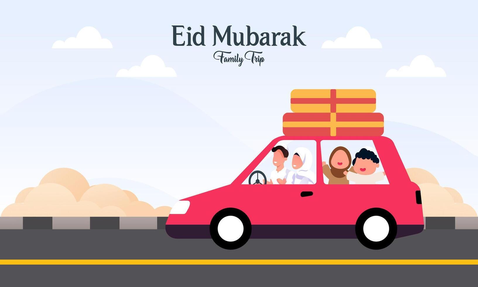 Muslim Familie im Auto Ausflug zu Heimatort während eid Mubarak Feier vektor