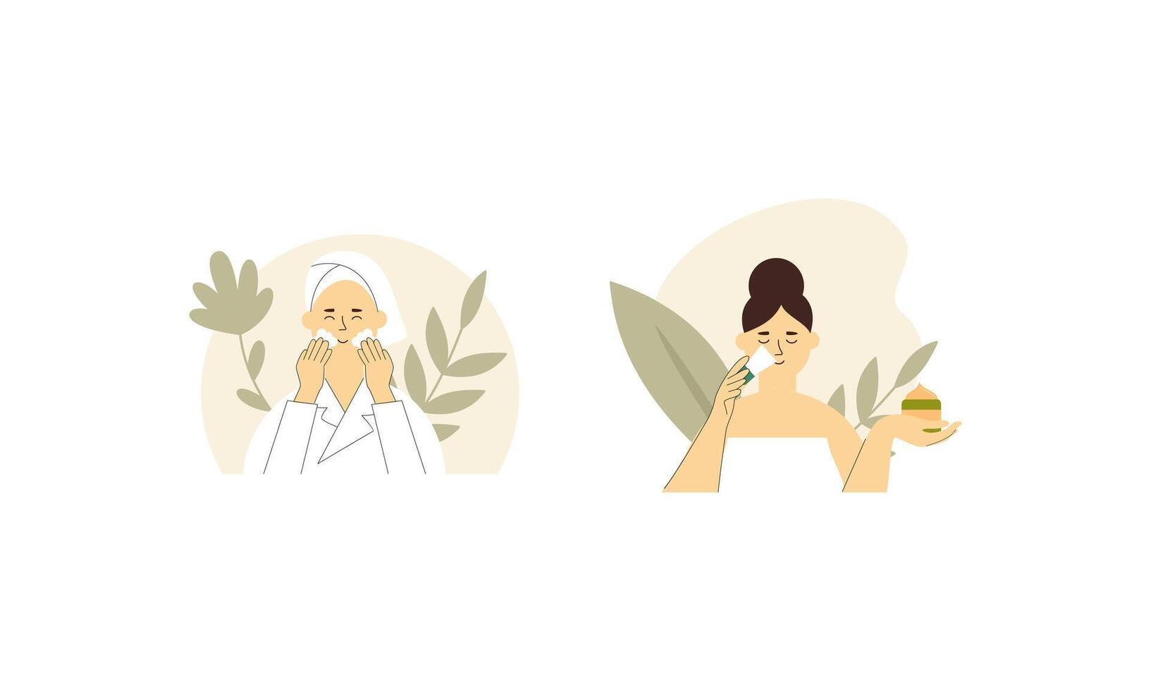 kvinnor njut av hud vård rutin- på Hem illustration vektor