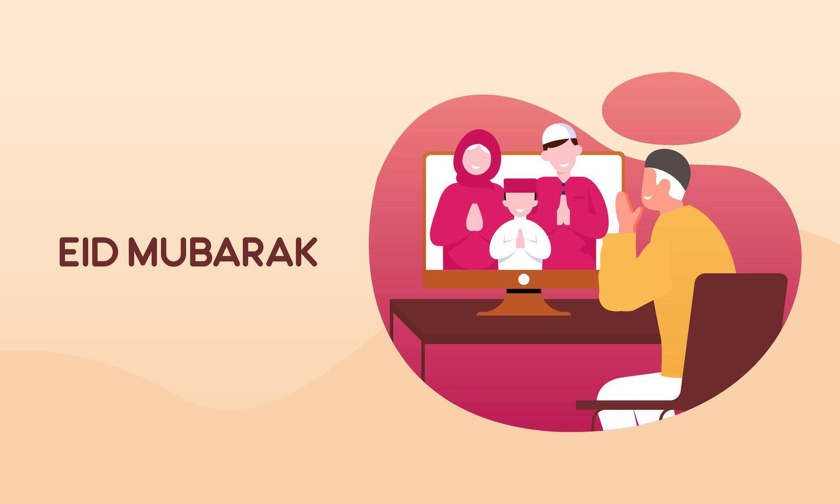 muslim familj Kontakt deras äldre eller föräldrar i smartphone video ring upp till visa deras kärlek i eid mubarak firande vektor
