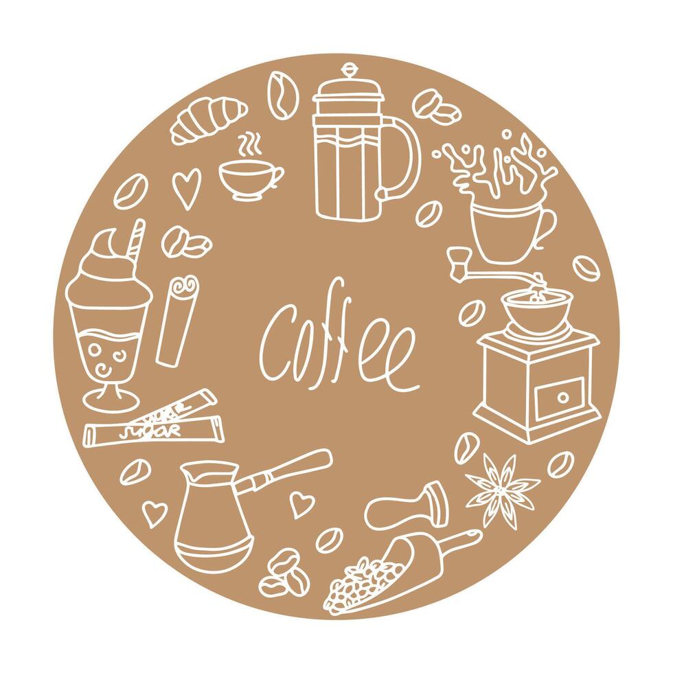 baner för en kaffe affär. söt klotter tecknad serie Kafé ikoner. uppsättning av hand dragen vektor