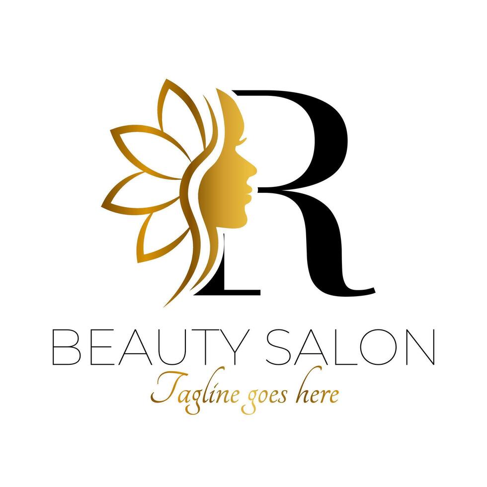 r Brief Initiale Schönheit Marke Logo Design im schwarz und Gold vektor