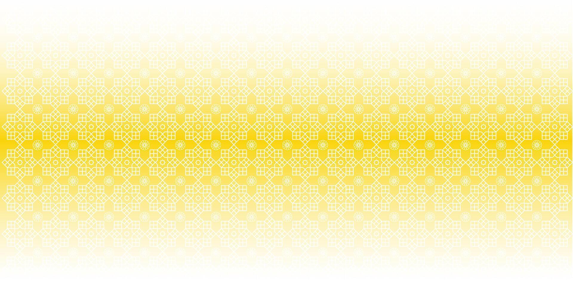 Vektor Gradient Gelb Gold und Weiß Farben Hintergrund mit ein Muster von Würfel Kreise und Würfel Sterne Arabisch islamisch Ornament Dekor Rahmen eid Ramadan
