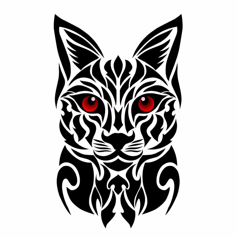 Illustration Vektor Grafik von Katze Gesicht Design mit rot Augen Stammes- Kunst tätowieren