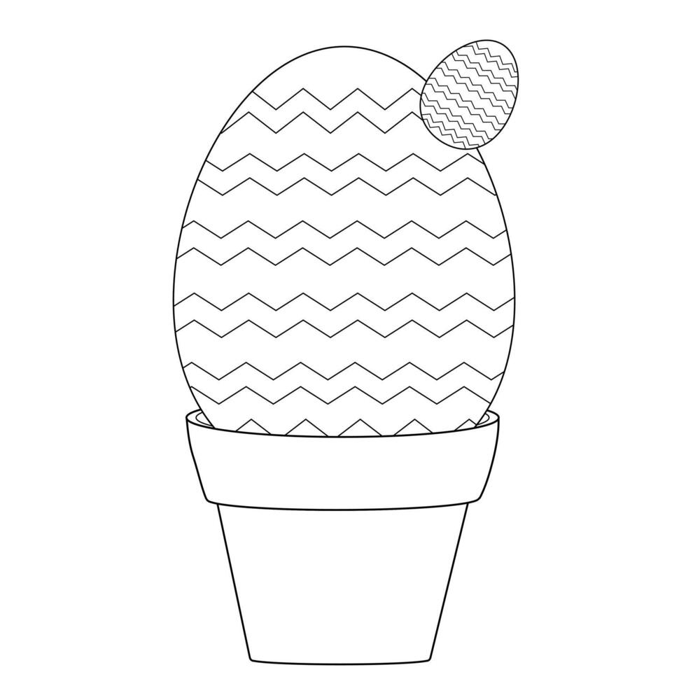färg böcker. ett påsk ägg stiliserade som en kaktus står i en blomma pott. vektor