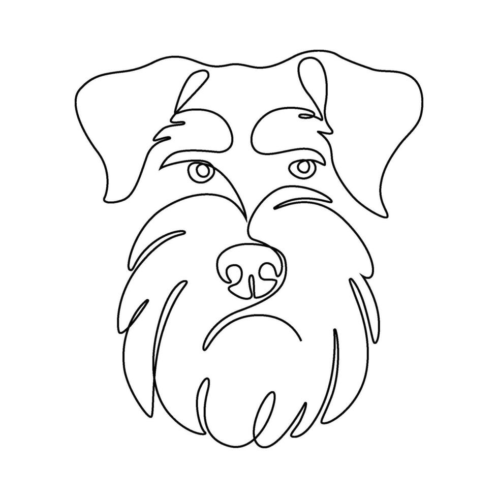 ett kontinuerlig linje teckning schnauzer vektor bild. enda linje minimal stil hund ras porträtt. söt valp svart linjär skiss isolerat på vit bakgrund. grafisk teckning.