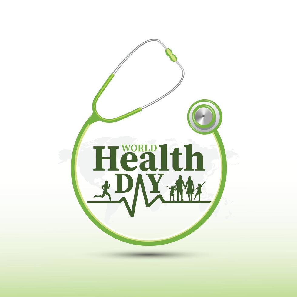 editierbar Vektor Illustration von Welt Gesundheit Tag kreativ Poster Banner, Sozial Medien Post, Gesundheitswesen Klinik Hintergrund. Welt Gesundheit Tag Text mit Arzt Stethoskop.