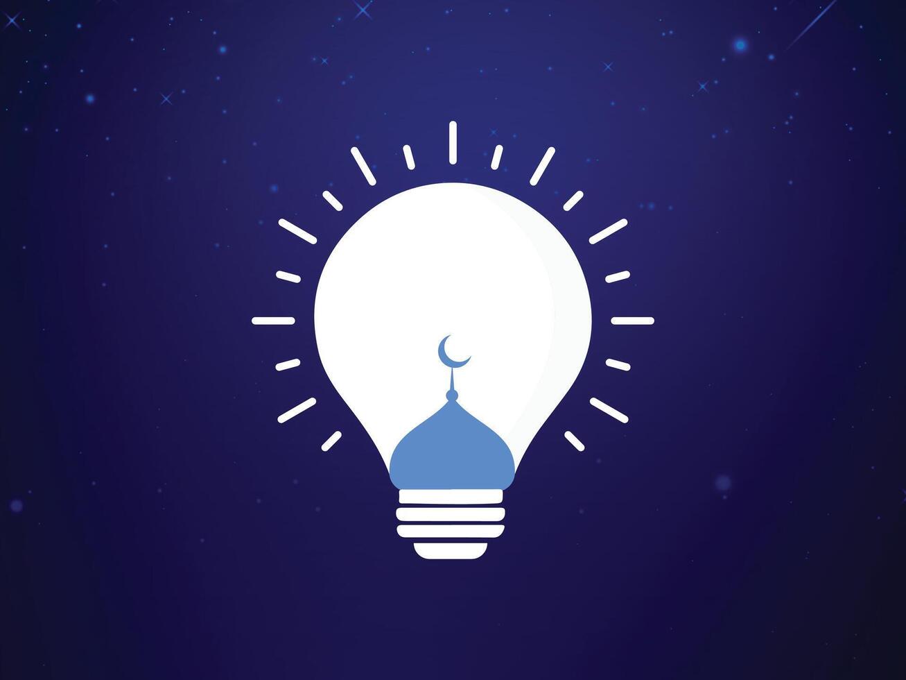 Birne Moschee Minar und Neu Mond kreativ Design zum Ramadan, eid und islamisch Festival Konzept Idee, eid Mubarak Birne, Licht modern islamisch Design, kreativ Beleuchtung LED Energie Birne Banner Poster vektor