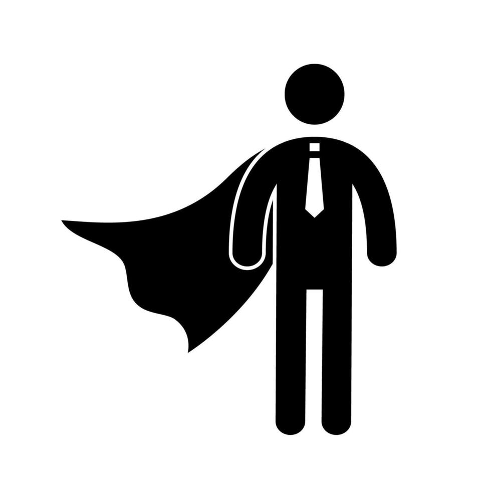 superhjälte företag piktogram man ikon uppsättning. superhjälte affärsman flygande pinne figur. seger arbetstagare, arbetsgivare piktogram person vektor