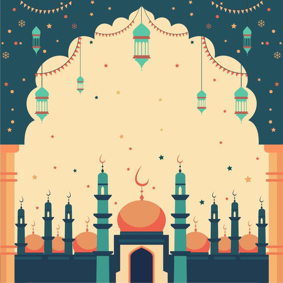 Moschee islamisch eid al fitr Festival Karte mit Rahmen und Kopieren Raum vektor