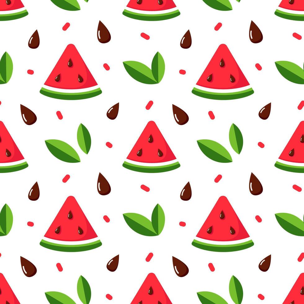 nahtlos Muster von Wassermelone, Blätter, Samen. süß Elemente zum Sie Design. isoliert auf Weiß Hintergrund. zum Textil, Karte, Hintergrund. vektor