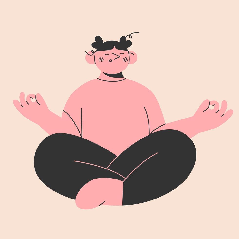 Frau im ein Yoga Lotus pose.meditation ausüben. Konzept von Zen und Harmonie. Fitness, Sport, Ausbildung und Yoga Lebensstil Konzept. Hand gezeichnet Karikatur Stil zeichen.vektor Illustration eps 10 vektor