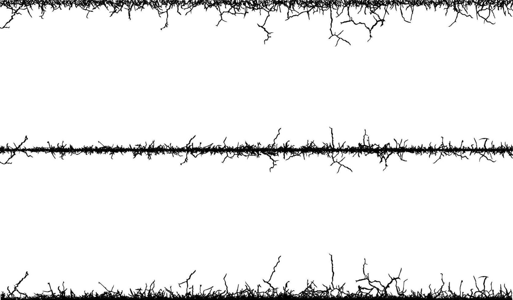 schwarz und Weiß Vertikale Linien mit Geäst, mit Widerhaken Draht nahtlos Muster Vektor, Jahrgang Grenze, stachelig Draht Fechten, grungy Rand Barriere, mit Widerhaken Draht Grenze, Stacheldraht Draht Zaun, vektor