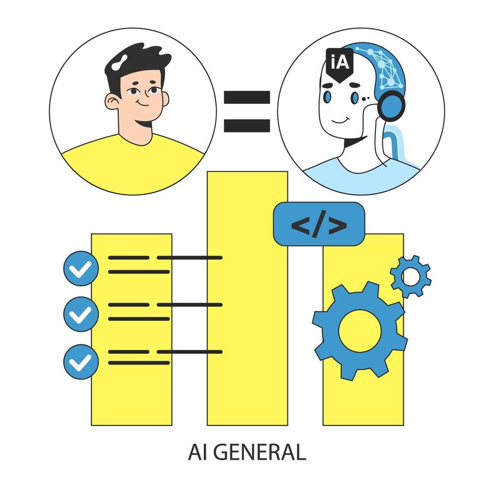 ai Ethik. Mann gleichgesetzt mit künstlich Allgemeines Intelligenz oder Agi. aufführen Zecken vektor