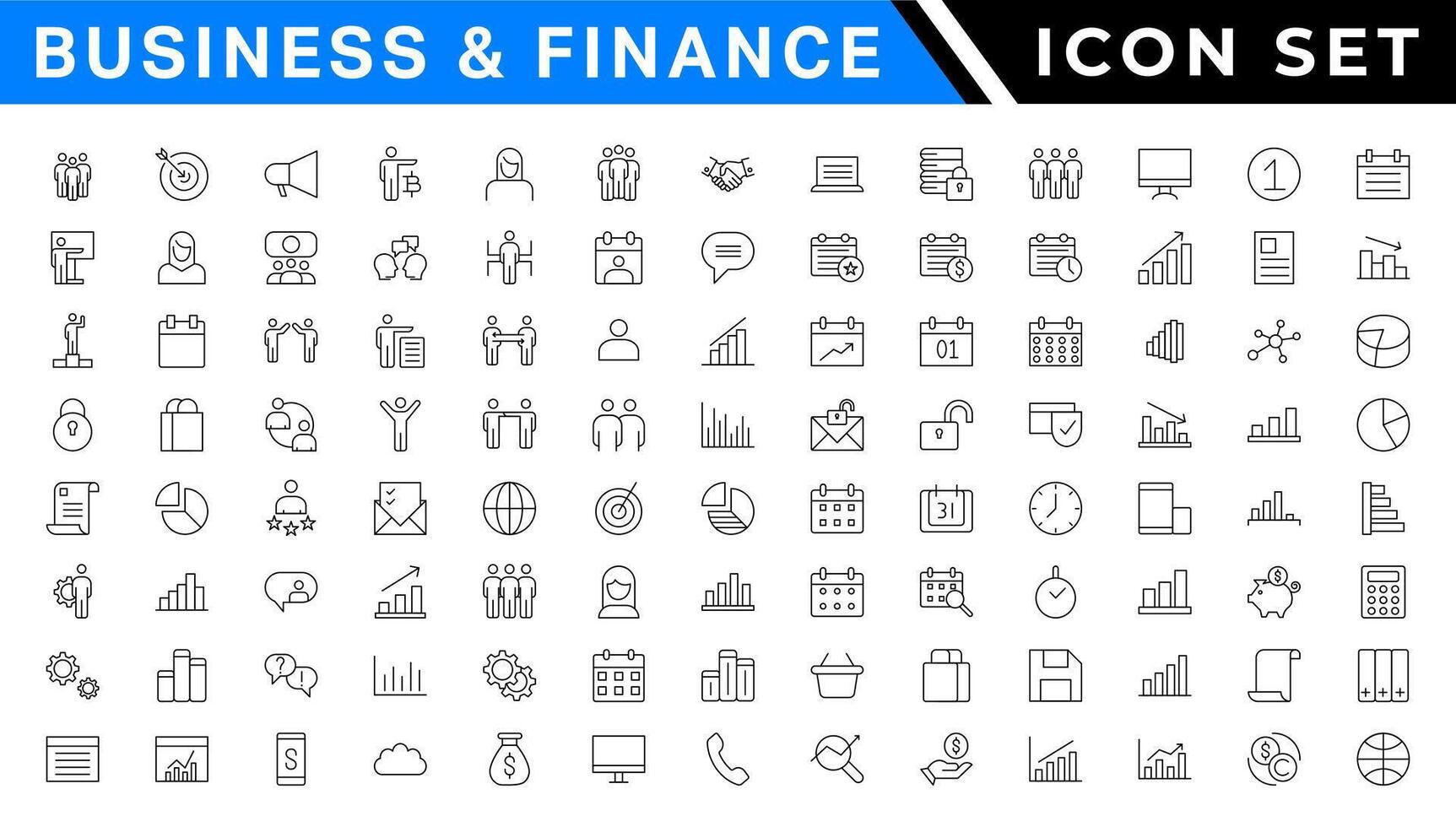 företag och finansiera webb ikoner i linje stil. pengar, Bank, Kontakt, infografik. ikon samling. vektor illustration