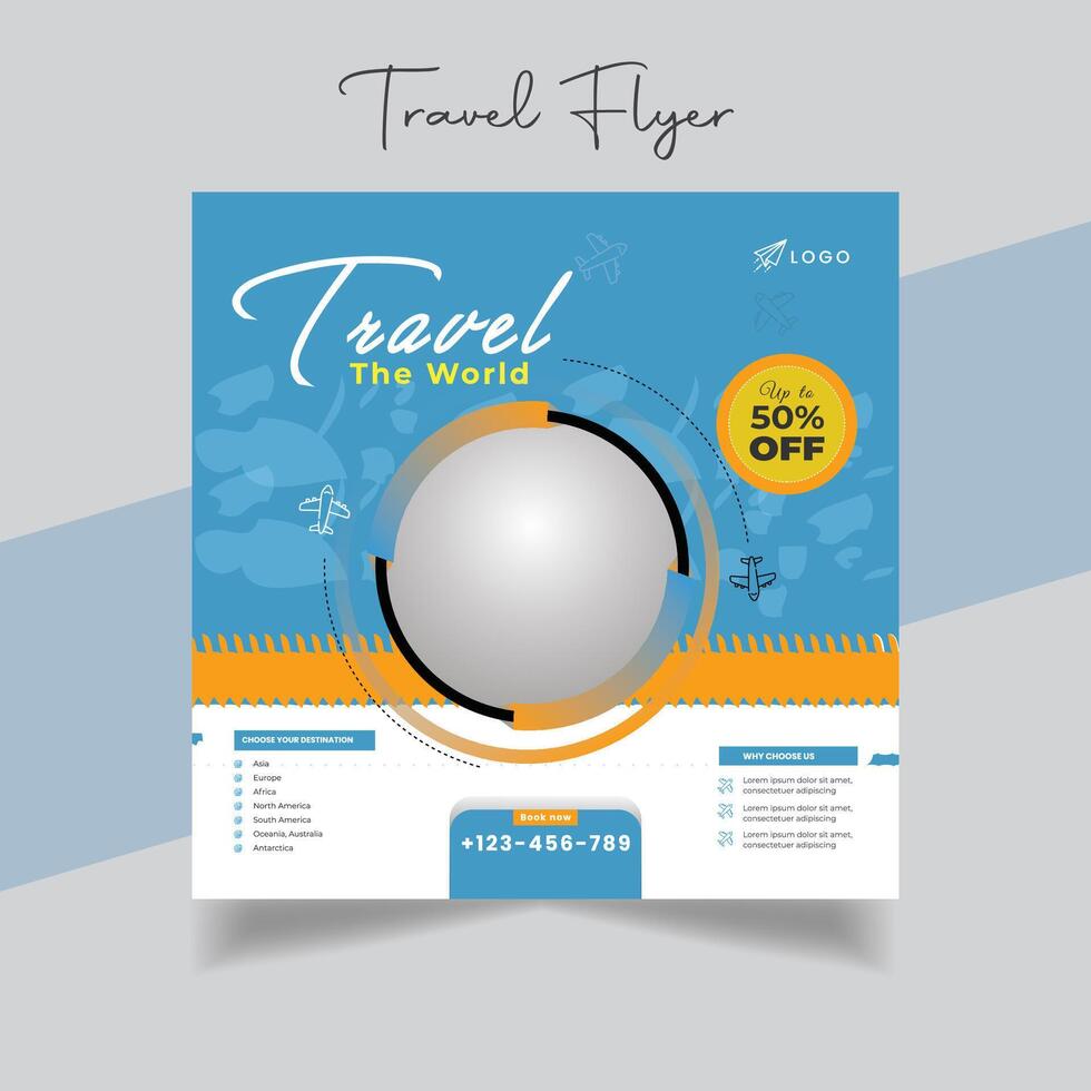 tragvel das Welt Reise und Tourismus Post Design vektor