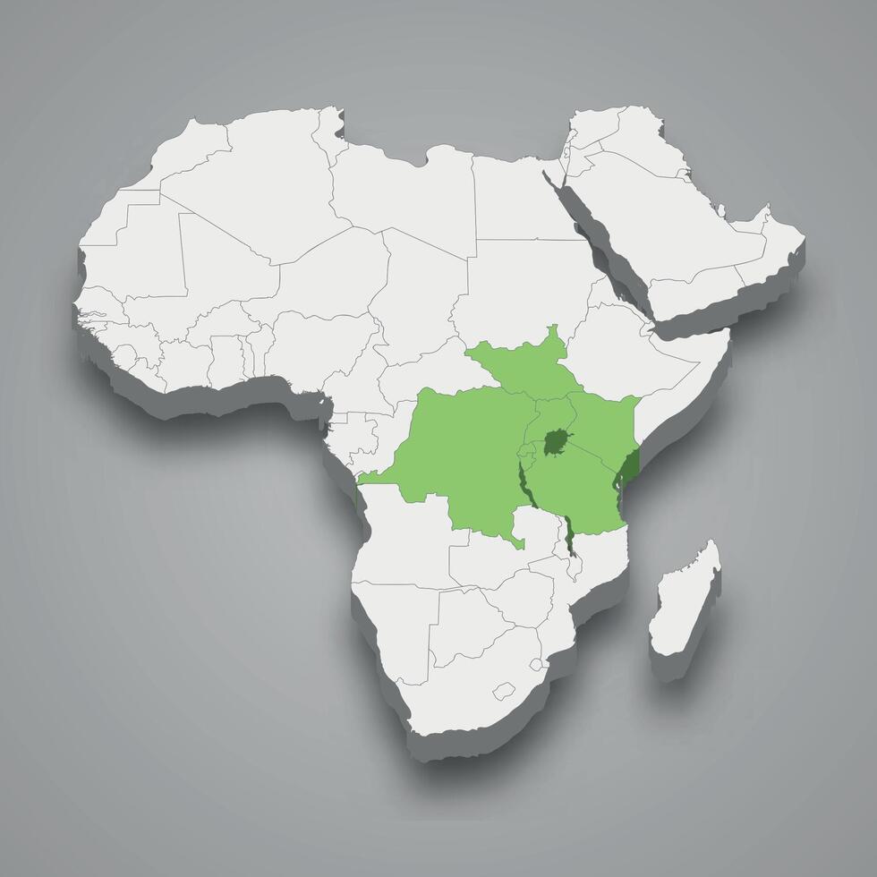 öst afrikansk gemenskap plats inom afrika 3d isometrisk Karta vektor