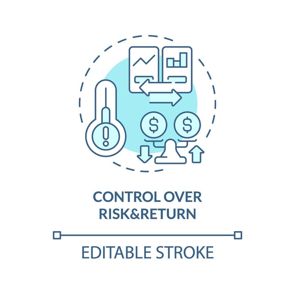 kontrollera över risk och lämna tillbaka mjuk blå begrepp ikon. säkrare, lägre ränta lån. p2p utlåning plattformar. runda form linje illustration. abstrakt aning. grafisk design. lätt till använda sig av i marknadsföring vektor