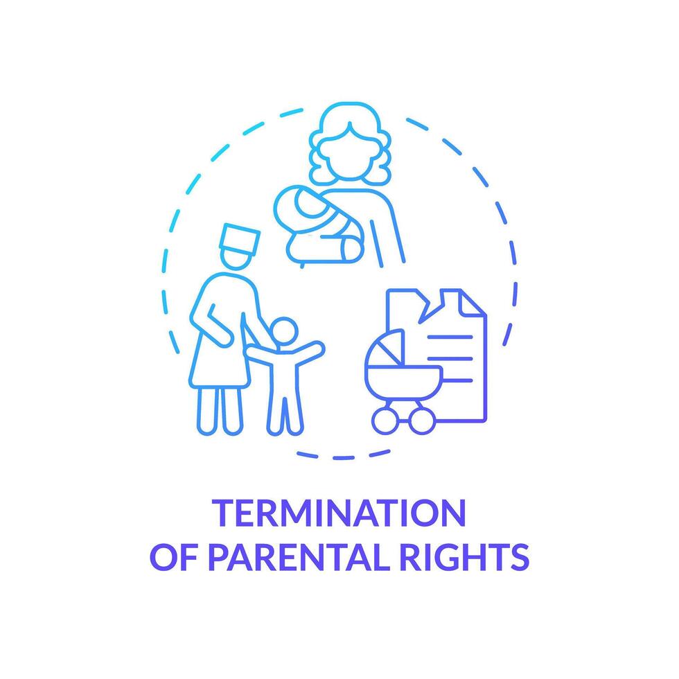 Eltern Rechte Beendigung Blau Gradient Konzept Symbol. Ende von Kind Gewahrsam. legal dokumentieren. Kind Schutz. runden gestalten Linie Illustration. abstrakt Idee. Grafik Design. einfach zu verwenden vektor