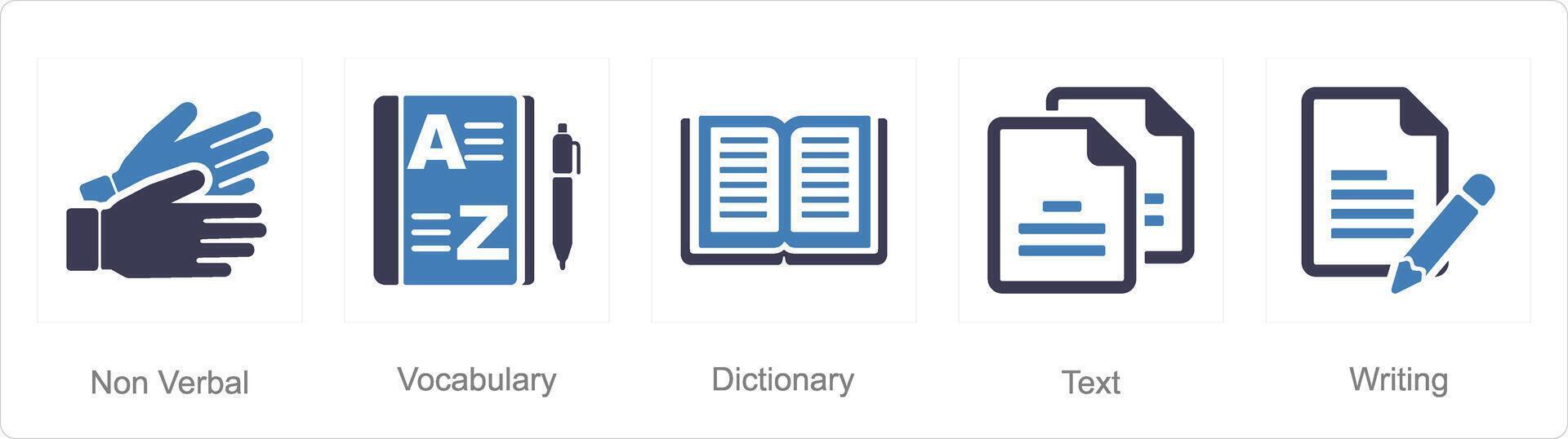 en uppsättning av 5 språk ikoner som icke verbal, ordförråd, ordbok vektor