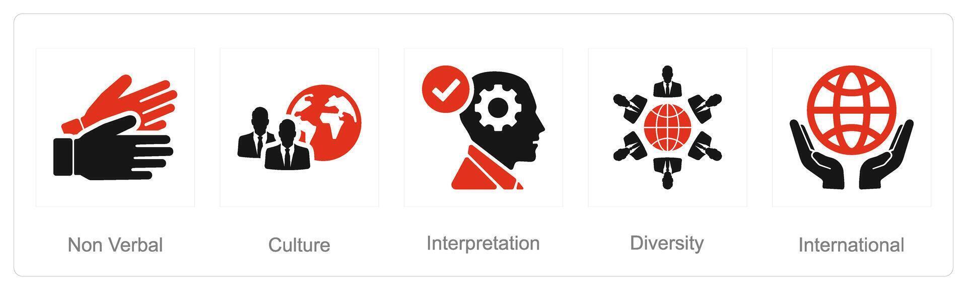 en uppsättning av 5 språk ikoner som icke verbal, kultur, tolkning vektor