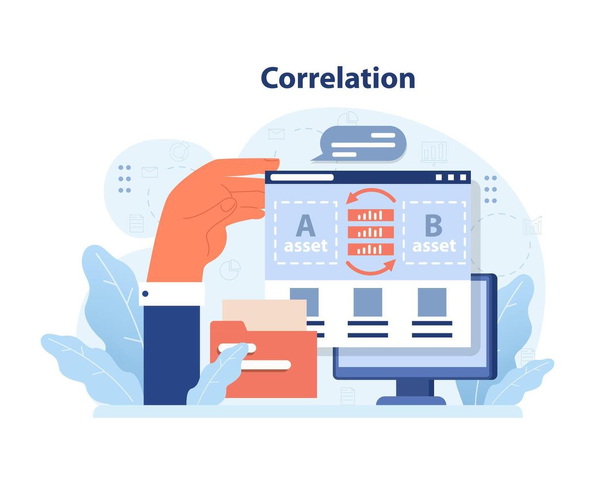 Analysieren Diversifikation mit Korrelation. eben Vektor Illustration.