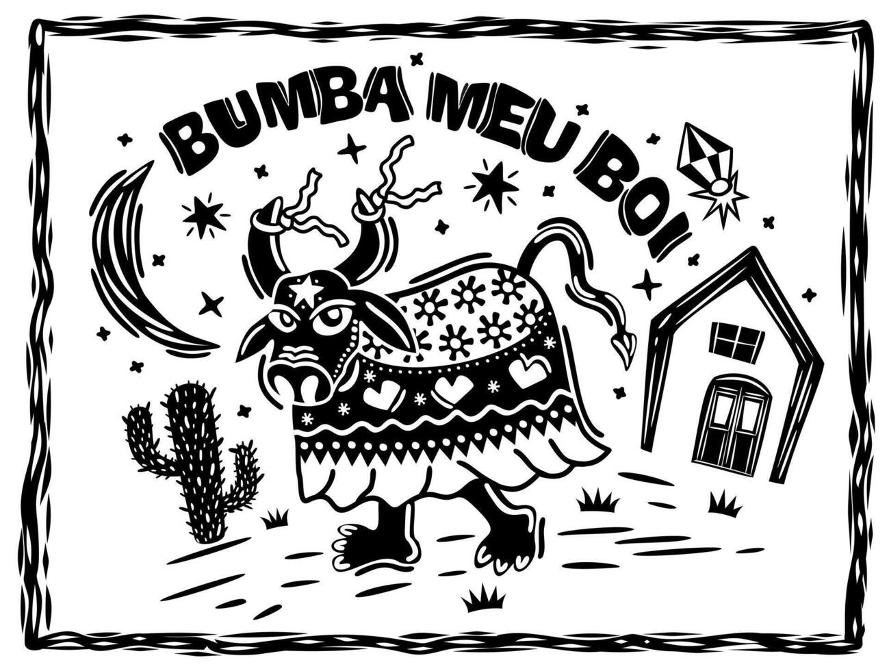 bumba meu boi. traditionell folk dansa från nordöstra Brasilien. cordel träsnitt illustration vektor