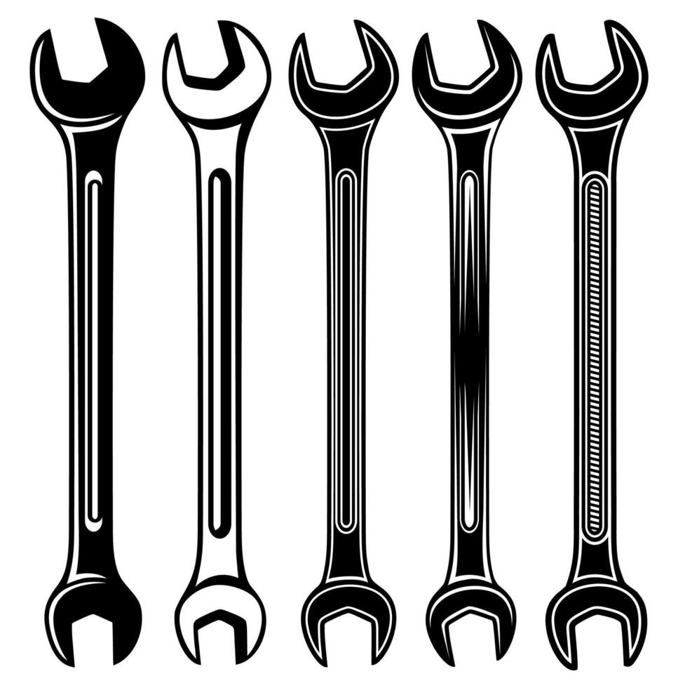 einstellen öffnen Ende Schlüssel Abonnieren Design Reparatur Werkzeuge Vektor Illustration