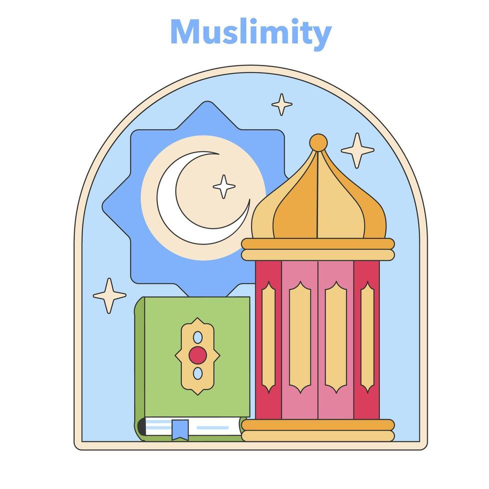 muslimity ikon inkapslande islamic tro. platt vektor illustration.