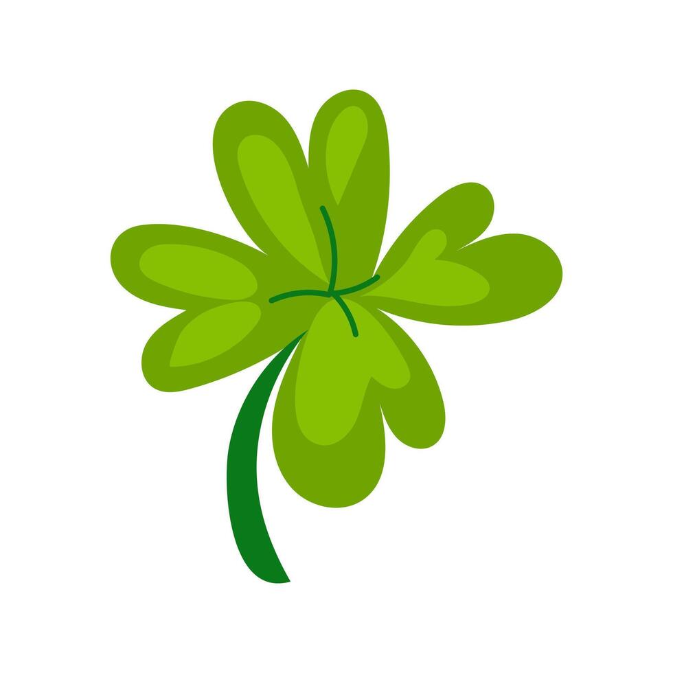 vierblättrig. Vektor eben st. Patrick's Tag Illustration von ein Grün Glücklich Kleeblatt Blatt isoliert auf ein Weiß Hintergrund. ein farbig Grün Objekt. ein Frühling Pflanze mit herzförmig Blätter