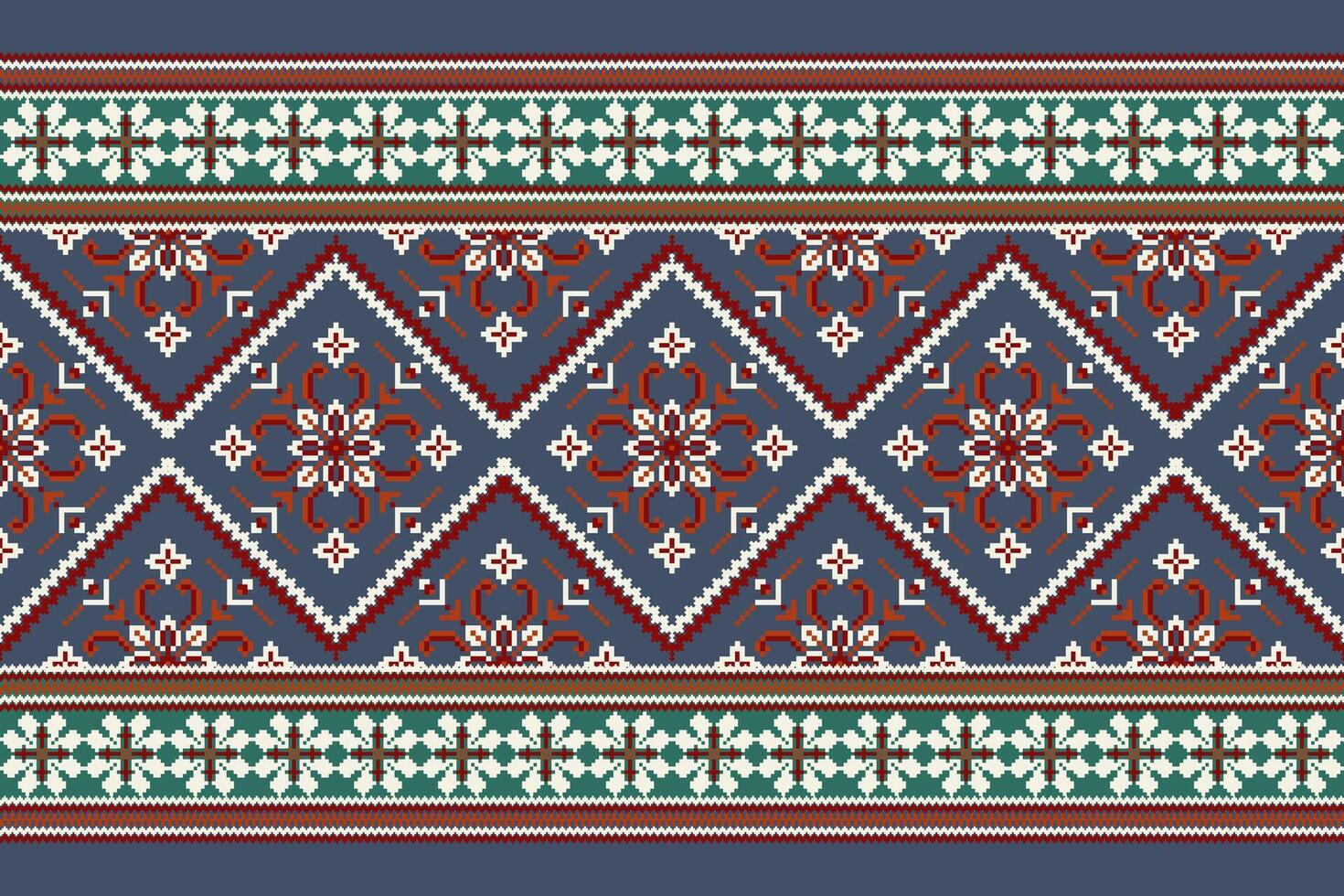 geometrisk etnisk orientalisk mönster vektor illustration.floral pixel konst broderi på Marin blå bakgrund, aztek stil, abstrakt bakgrund.design för textur, tyg, kläder, inslagning, dekoration, halsduk.