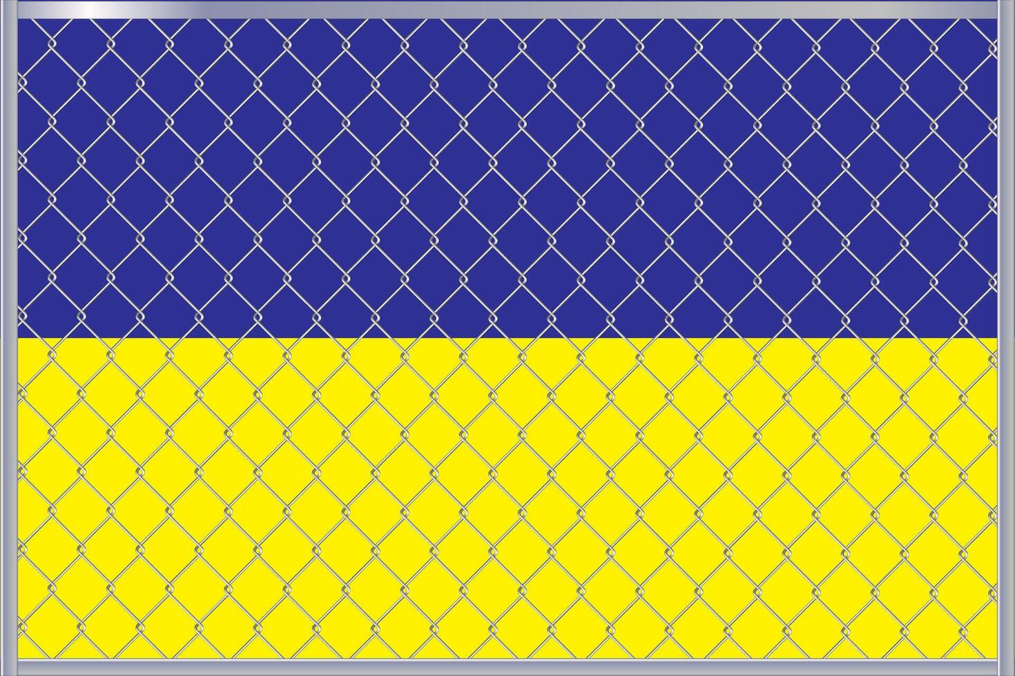 Vektor Illustration von Ukraine Flagge unter Gitter. das Konzept von Isolationismus.