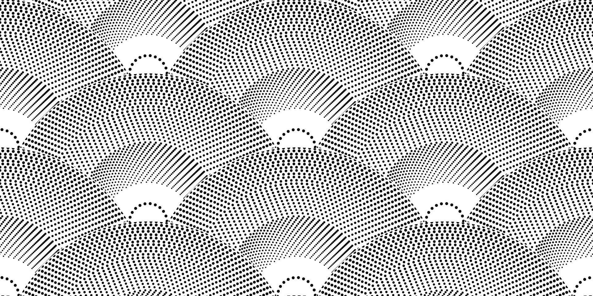 vågigt sömlöst svartvitt mönster. seigaiha prydnad i japansk stil. doodle print prickiga handritade. banner vektor illustration isolerad på vit bakgrund