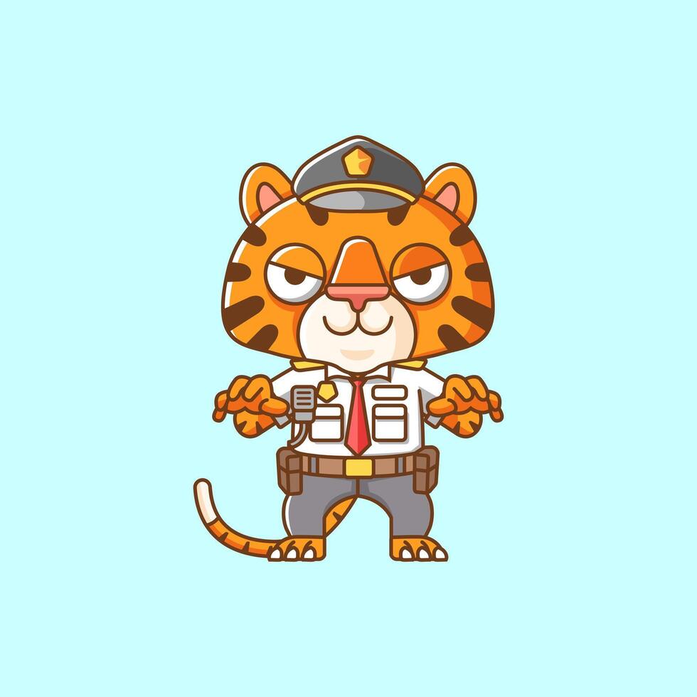 süß Tiger Polizei Offizier Uniform Karikatur Tier Charakter Maskottchen Symbol eben Stil Illustration Konzept vektor