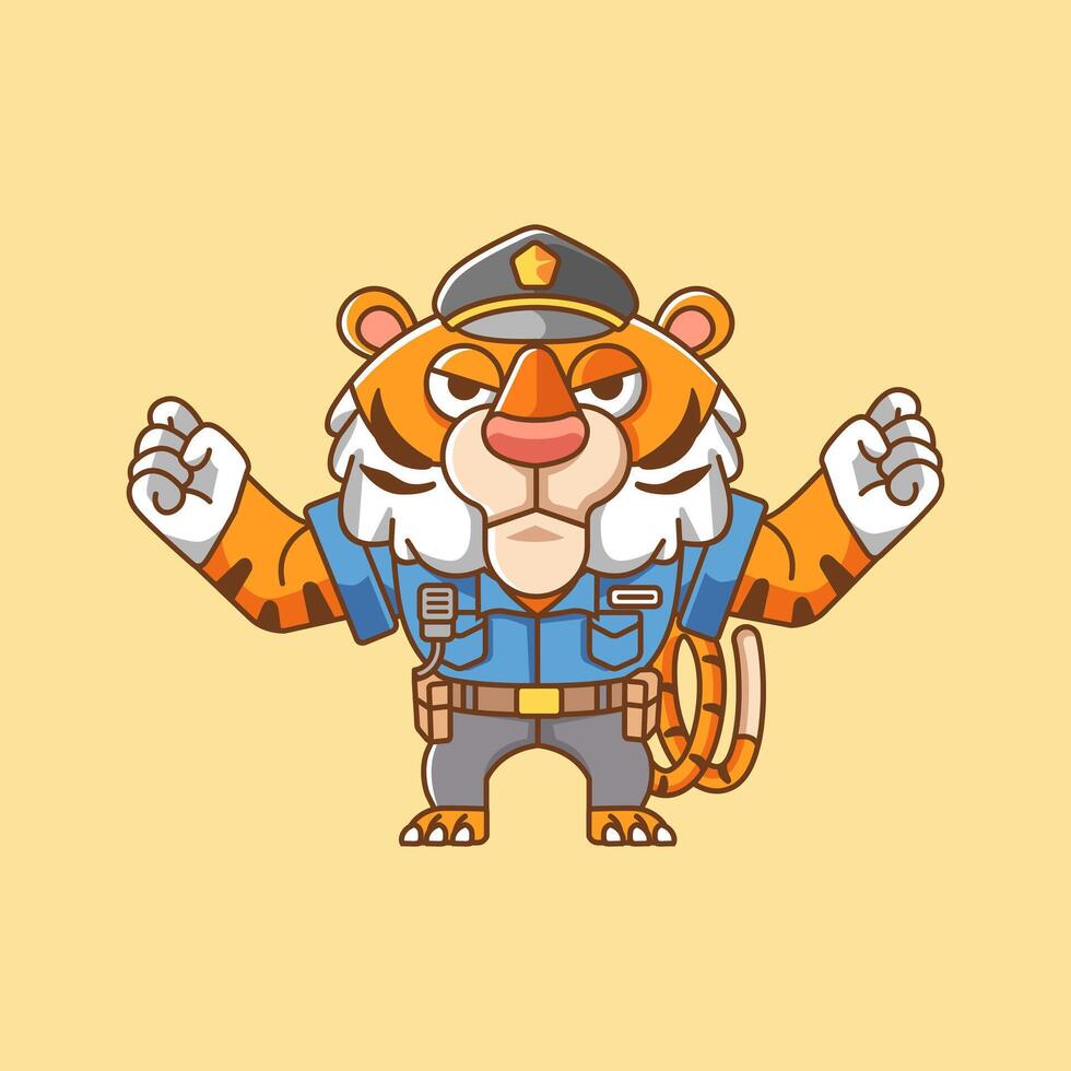 süß Tiger Polizei Offizier Uniform Karikatur Tier Charakter Maskottchen Symbol eben Stil Illustration Konzept vektor