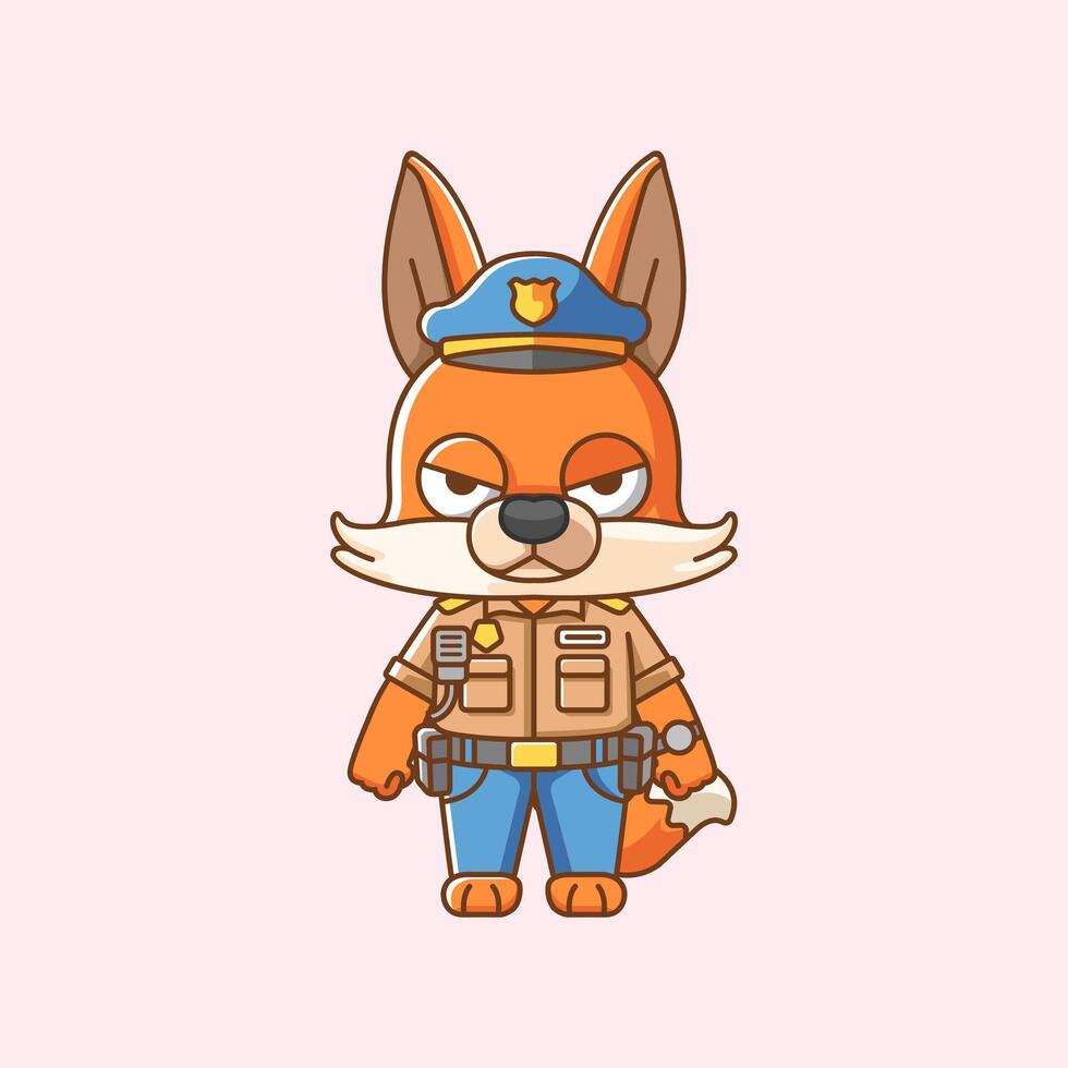 süß Fuchs Polizei Offizier Uniform Karikatur Tier Charakter Maskottchen Symbol eben Stil Illustration Konzept vektor