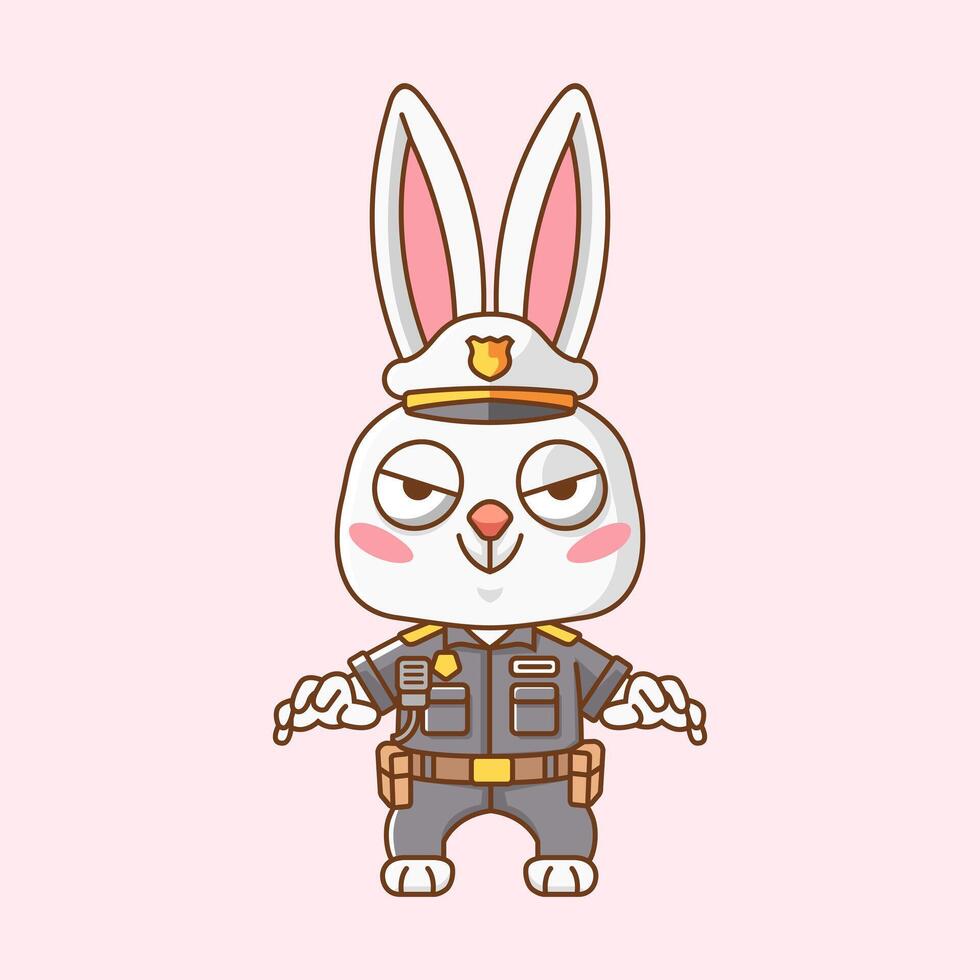 söt kanin polis officer enhetlig tecknad serie djur- karaktär maskot ikon platt stil illustration begrepp vektor