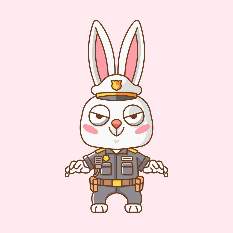 süß Hase Polizei Offizier Uniform Karikatur Tier Charakter Maskottchen Symbol eben Stil Illustration Konzept vektor