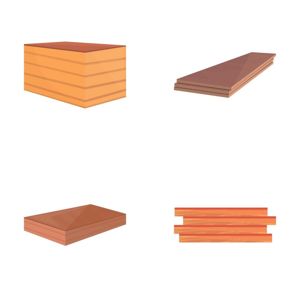 plywood planka ikoner uppsättning tecknad serie vektor. timmer planka sådan som parkett eller laminera vektor