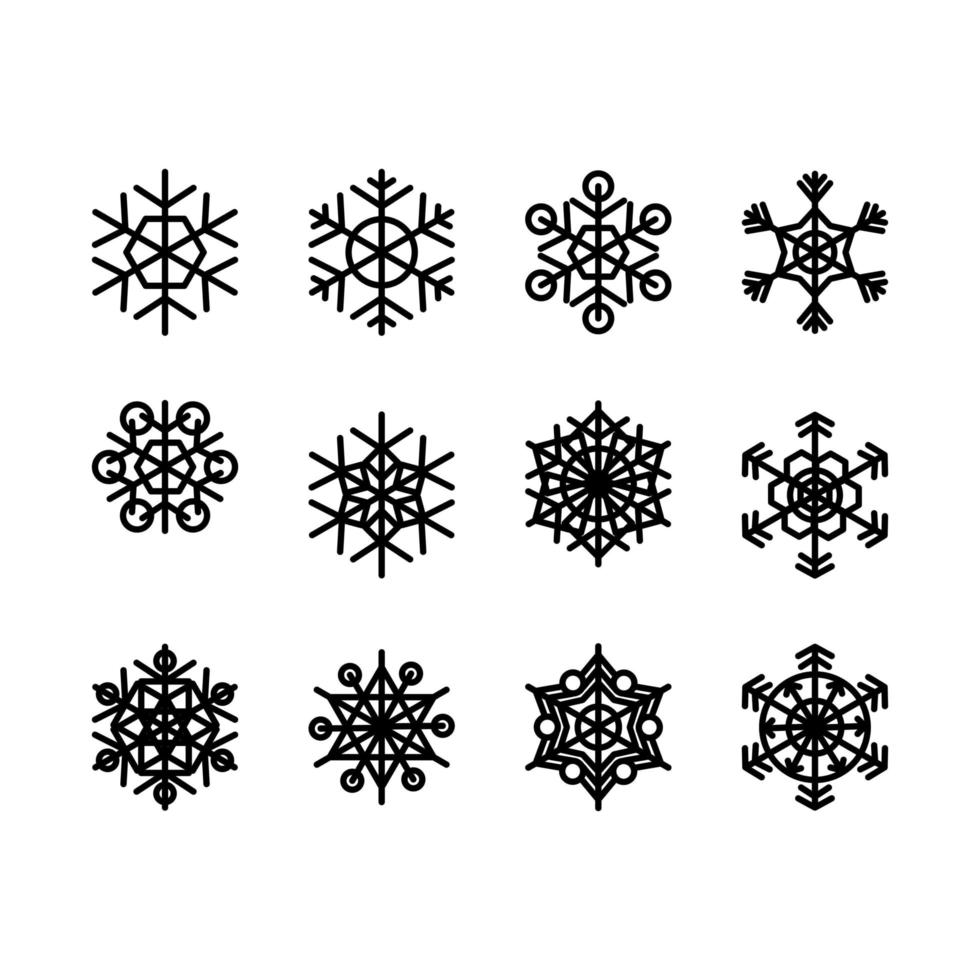 Schneeflocke Wintersaison Dekoration Set Vektor