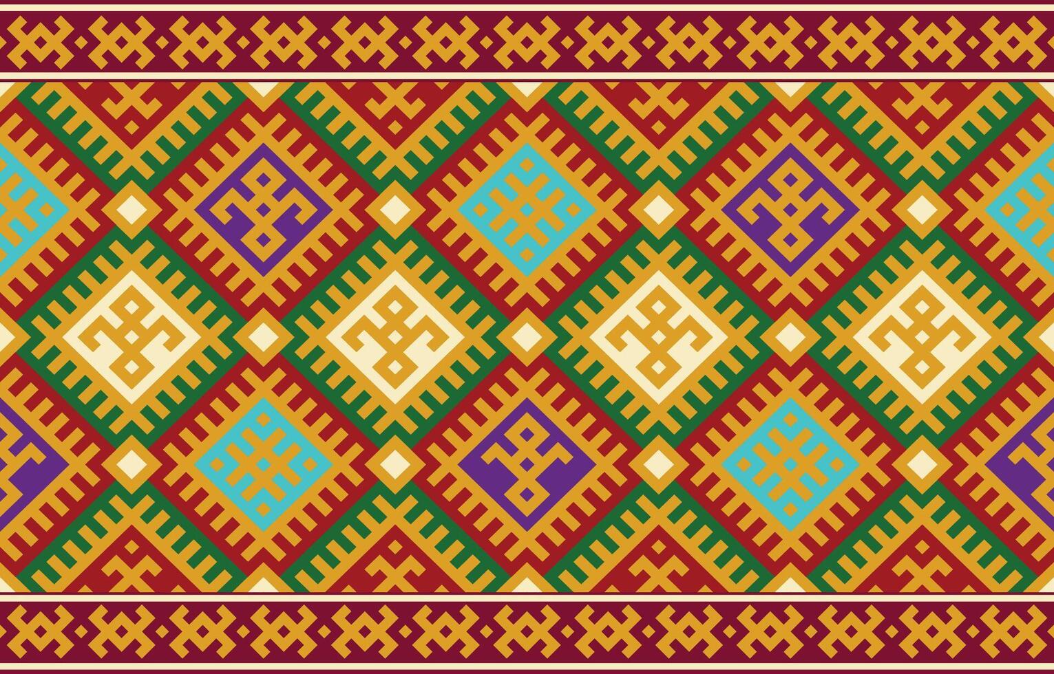 nahtlos Muster von Diamanten und Dreiecke. geometrisch Formen sind vereinbart worden im ein Weg Das schafft zum Stoff , Batik, Vektor, Abbildung, Muster, Stickerei, Retro, native amerikanisch Muster, Stickerei vektor