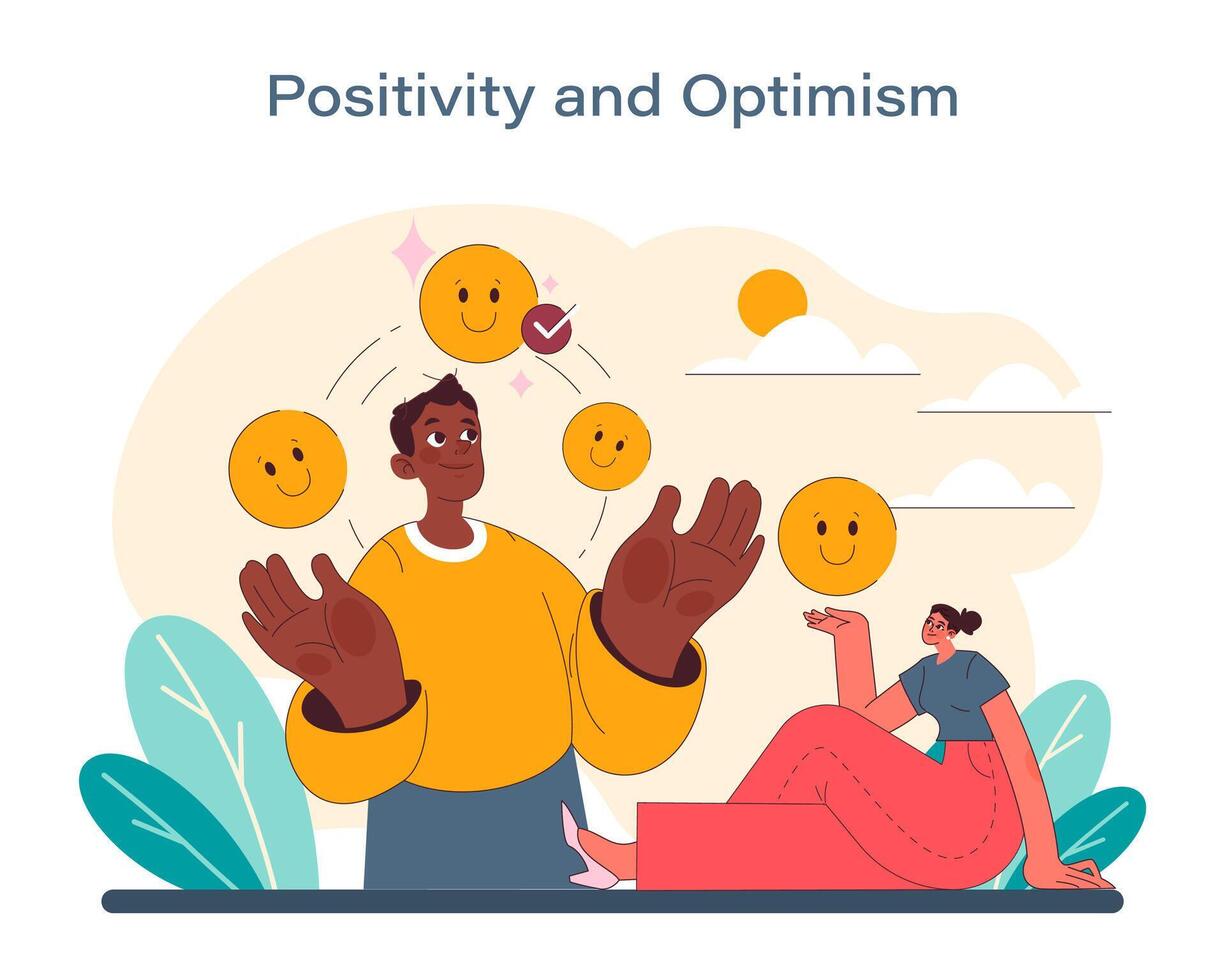 positivitet och optimism begrepp. en vibrerande vektor illustration den där strålar gladlynthet