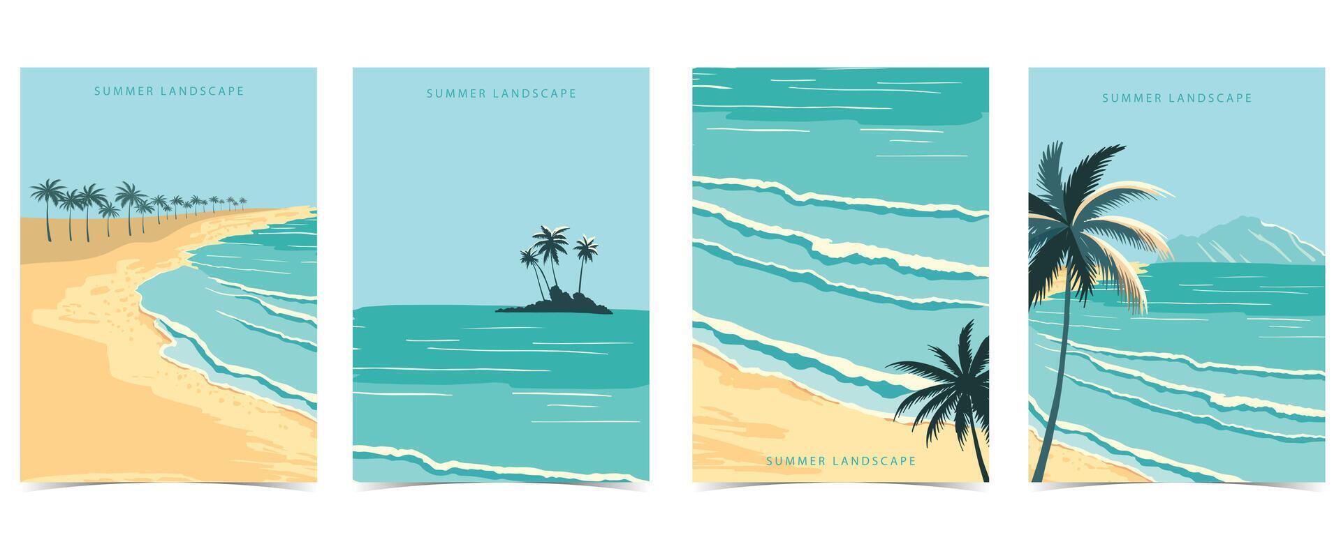 strand bakgrund med hav, sand, sky.illustration vektor för a4 sida design