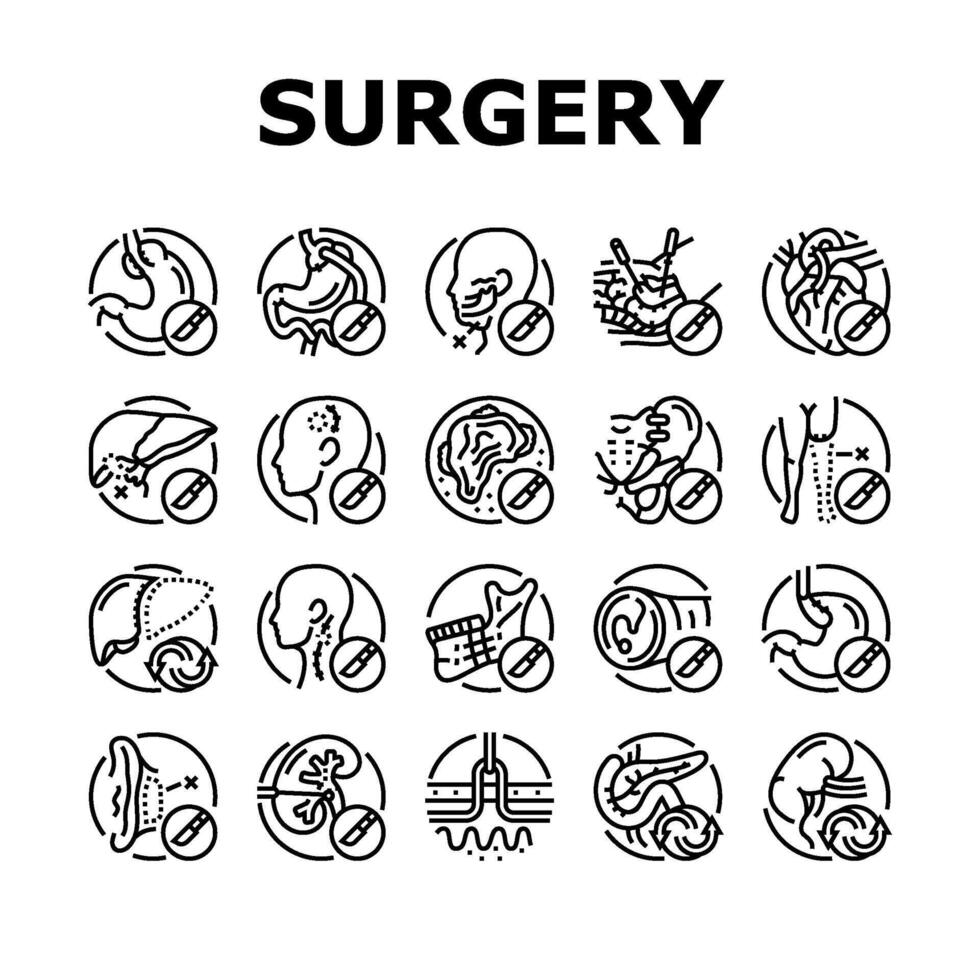 kirurgi fungera rum inkräktande ikoner uppsättning vektor