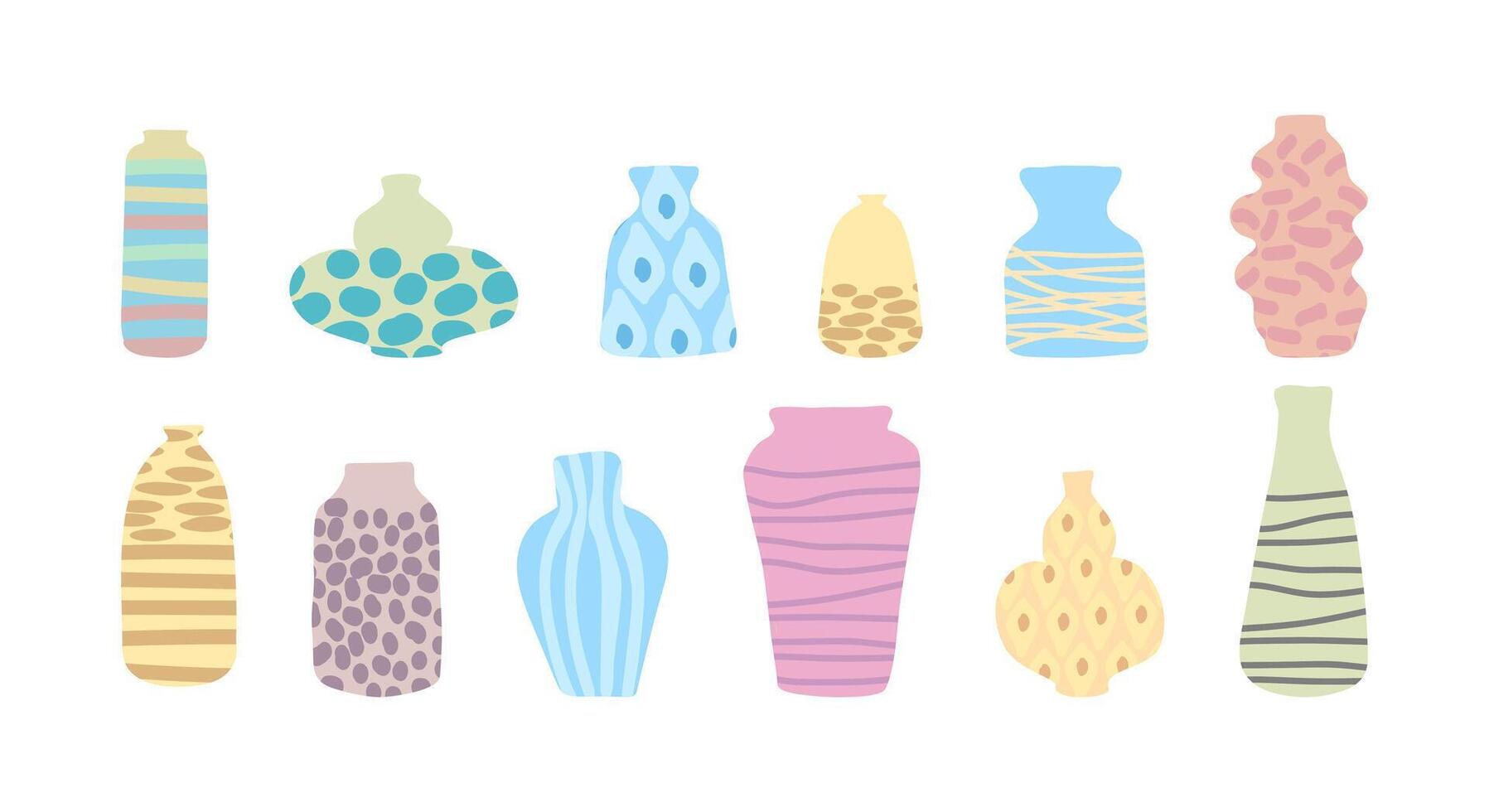 modern blomma färgrik vaser uppsättning. krukmakeri och keramik. tömma fartyg mönster av annorlunda former och former i trendig stil , vektor
