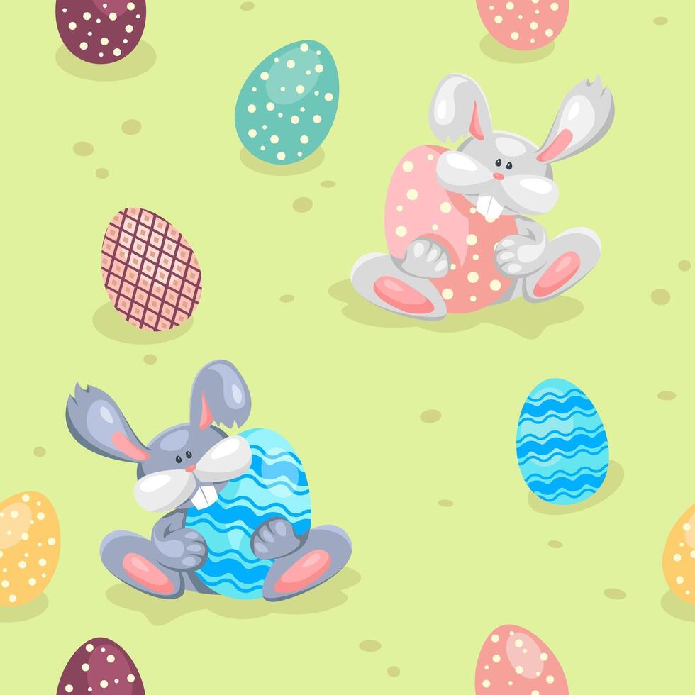 Ostern Hintergrund mit Hase und Eier. nahtlos Muster zum das Frühling Urlaub. zum Dekoration, Einladung, Verpackung, Stoff Drucken. vektor
