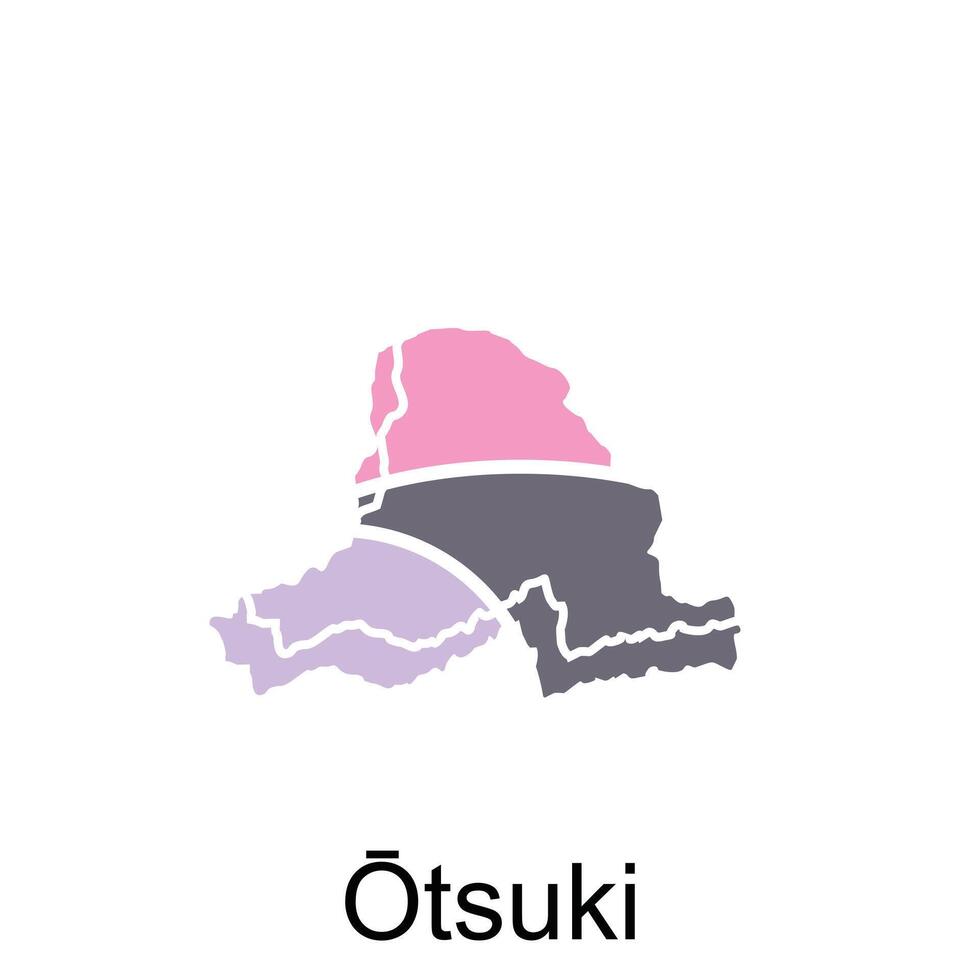 otsuki Karta med översikt stiliserade på vit bakgrund vektor