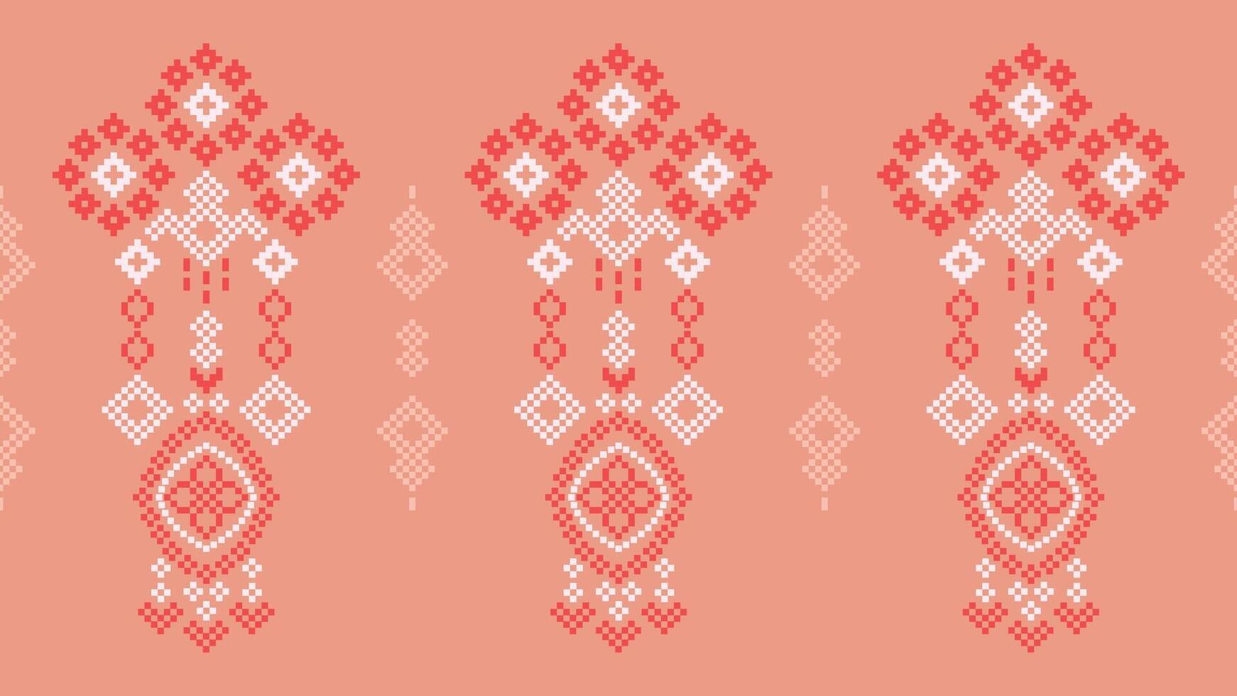 ethnisch geometrisch Stoff Muster Kreuz Stich.ikat Stickerei ethnisch orientalisch Pixel Muster Rose Rosa Gold Hintergrund. abstrakt, vektor, illustration. Textur, Kleidung, Schal, Dekoration, Seide Hintergrund. vektor
